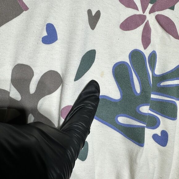 Teddi Sport Polo Shirt Women's Size S White Green Long Sleeve Vintage Floral - Picture 4 of 14